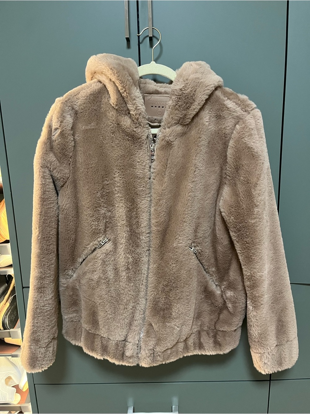 Blank NYC Taupe Faux-Fur Hooded Puffer Jacket